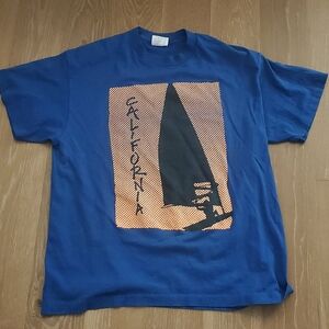 Vintage 80s California Sailing Single Stitch T Shirt 1980s VTG XL X-Large Blue